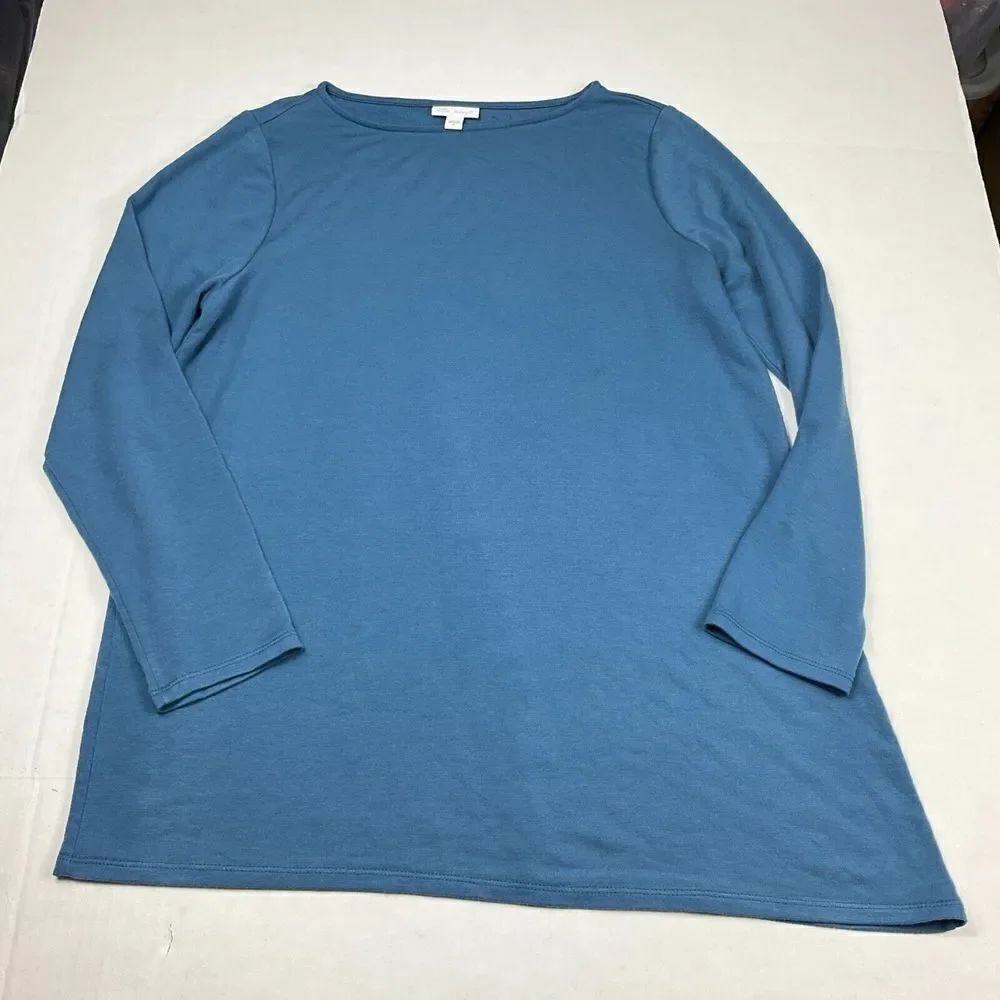 Pure Jill J.Jill Womens Luxe Tencel Tunic Shirt Blue Knit Long Sleeve Top MEDIUM